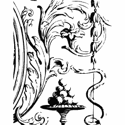 Foliate scroll with a fountain