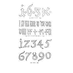 Outlined gothic letters and numerals