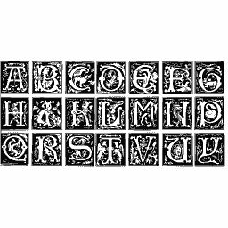Illuminated initial alphabet in square panels
