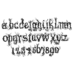 Rustic branch lowercase alphabet and numerals