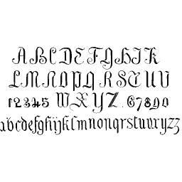 Hand-lettered script alphabet with numerals