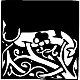 Crescent stroke over interlaced leaves