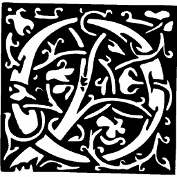 Interlaced initial with knotted leaves