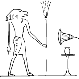 Animal-headed god with a lotus staff