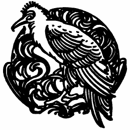 Crested bird in a scroll roundel
