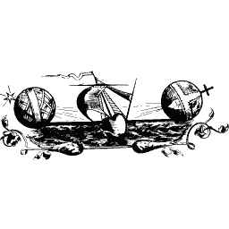 Ship between two globes headpiece