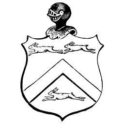 Helm above shield with chevron and greyhounds