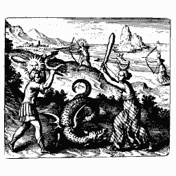 Figures with a serpent and a bow