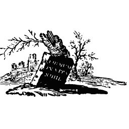 Gravestone with ruined tower