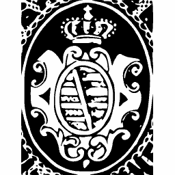 Crowned arms in a scrolled oval