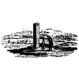 Milestone with travellers