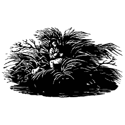 Figure seated in bushes