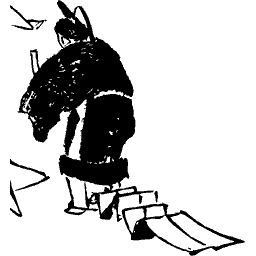 Figure kneeling at a step