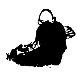 Figure hunched in black robes