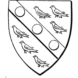 Shield with bend of roundels and martlets