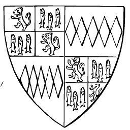 Quartered shield with lions and fish
