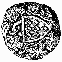 Lozengy shield in foliate roundel