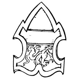Pointed shield in strapwork frame