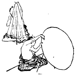 Kneeling figure with a round fan