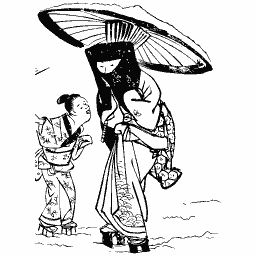 Woman and child with a parasol