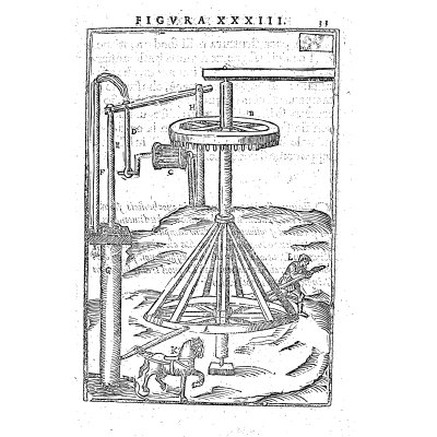 Horse-driven wheel with delivery pipe