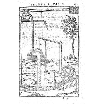 Wall wheel raising a bucket