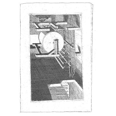Wheel and sluice in a cut away chamber