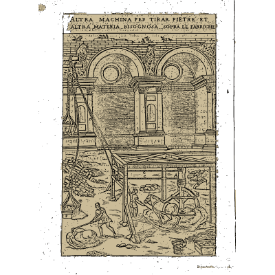 Building hoist raising stone 02