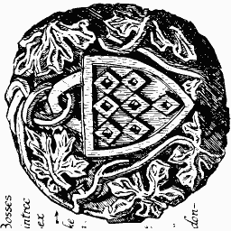 Lozengy shield in foliate roundel