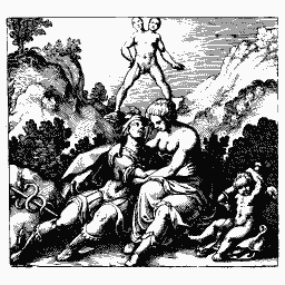 Mercury above reclining figures