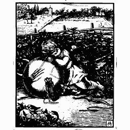 Figure resting on a shield