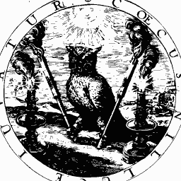 Owl between crossed staffs