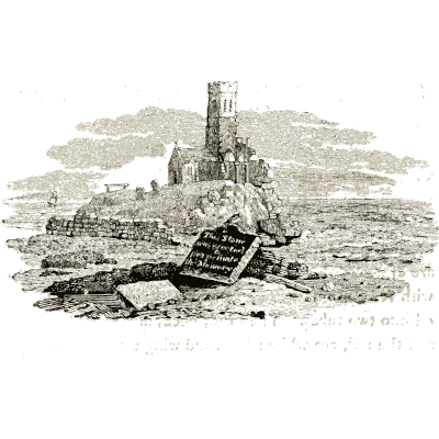 Ruined tower and gravestone - A History of British Birds - 1809