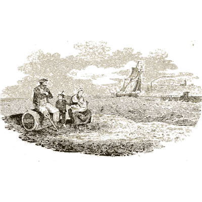 Men resting by the shore - A History of British Birds - 1809