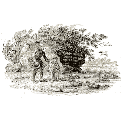 Two figures by an inscribed stone - A History of British Birds - 1809