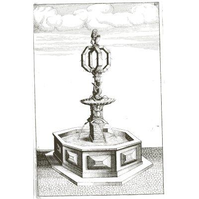Lantern-topped fountain on an octagonal basin - Architectura Curiosa Nova - 1664