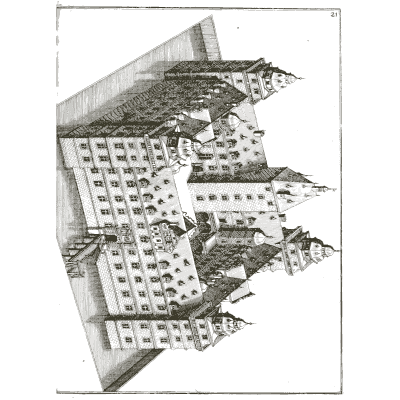 Arcaded wall of water jets - Architectura Curiosa Nova - 1664