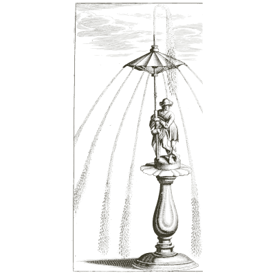 Statue fountain under a water umbrella - Architectura Curiosa Nova - 1664