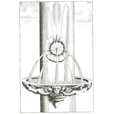 Rosette wall fountain with a mask basin - Architectura Curiosa Nova - 1664