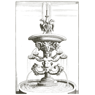 Triton fountain holding a raised bowl - Architectura Curiosa Nova - 1664