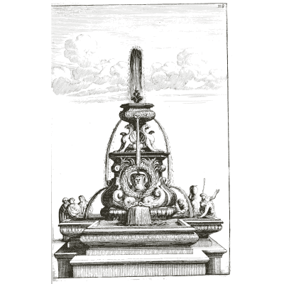 Tall fountain with a portrait medallion - Architectura Curiosa Nova - 1664