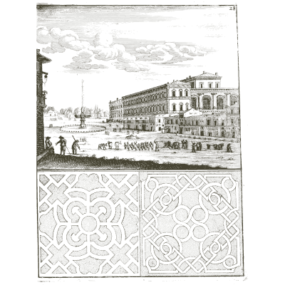 Palace quay above two parterre plans - Architectura Curiosa Nova - 1664