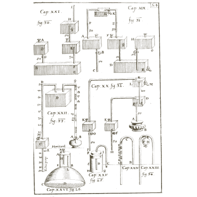 Lettered diagrams of cisterns and siphons - Architectura Curiosa Nova - 1664