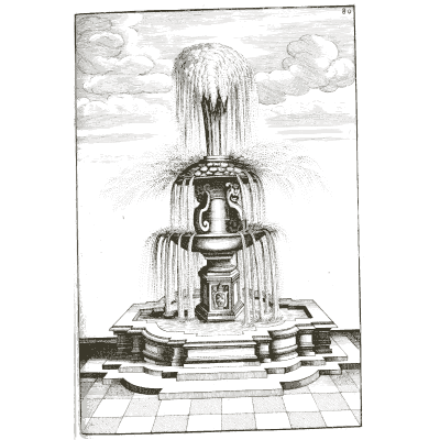 Great urn pouring down a stepped base - Architectura Curiosa Nova - 1664