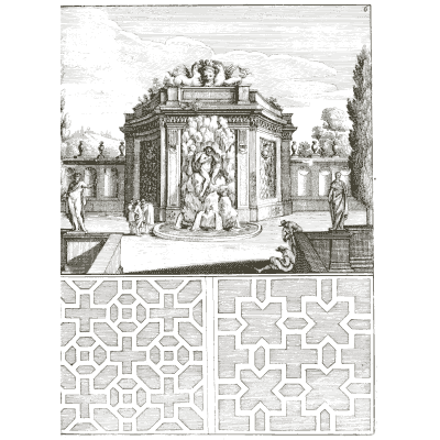 Grotto pavilion above parterre plans - Architectura Curiosa Nova - 1664