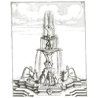 Tiered fountain with river gods - Architectura Curiosa Nova - 1664