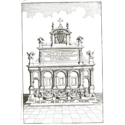 Arcaded fountain front with inscribed panel - Architectura Curiosa Nova - 1664