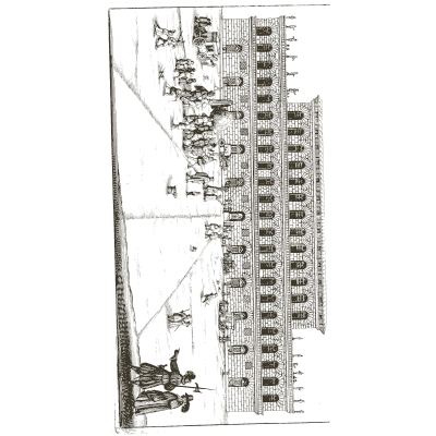 Long arcaded water wall in oblique view - Architectura Curiosa Nova - 1664