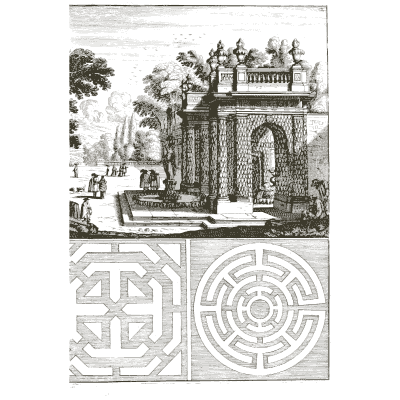 Grotto arcade above garden maze plans - Architectura Curiosa Nova - 1664