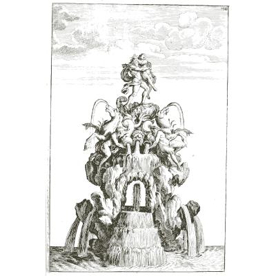 Cascade fountain with putti - Architectura Curiosa Nova - 1664